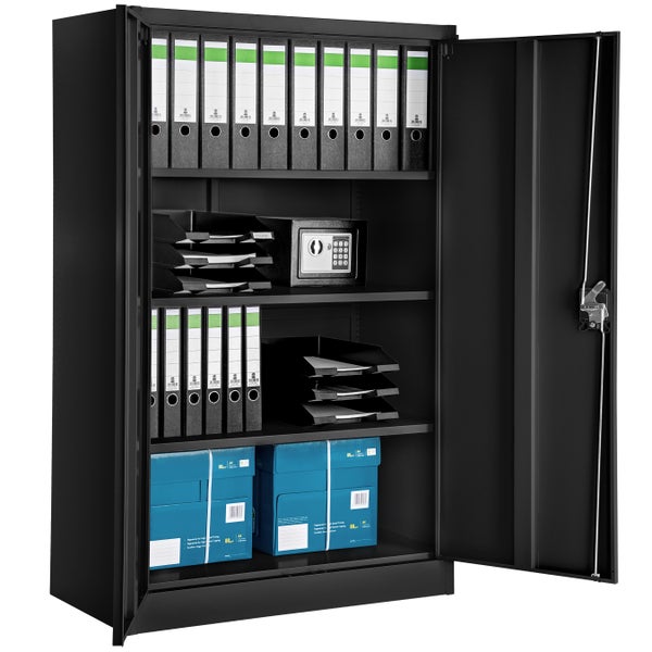 Aktenschrank tectake  140 x 90 x 40 cm aus pulverbeschichtetem Stahl schwarz