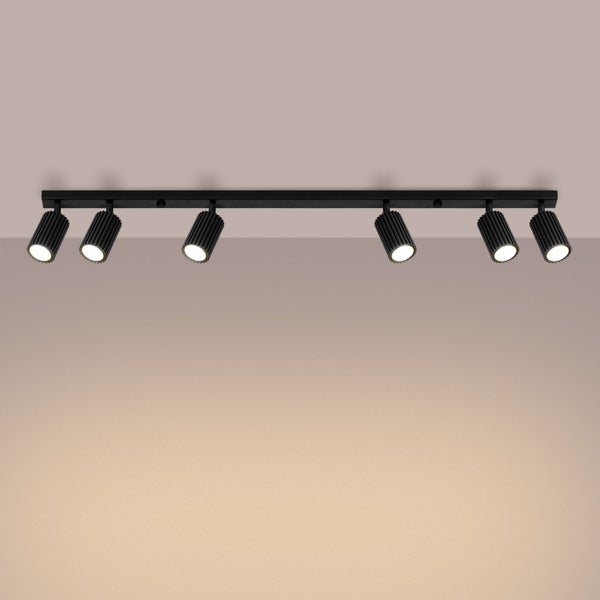 Schwarzes Deckenleuchten-System mit sechs Strahlern