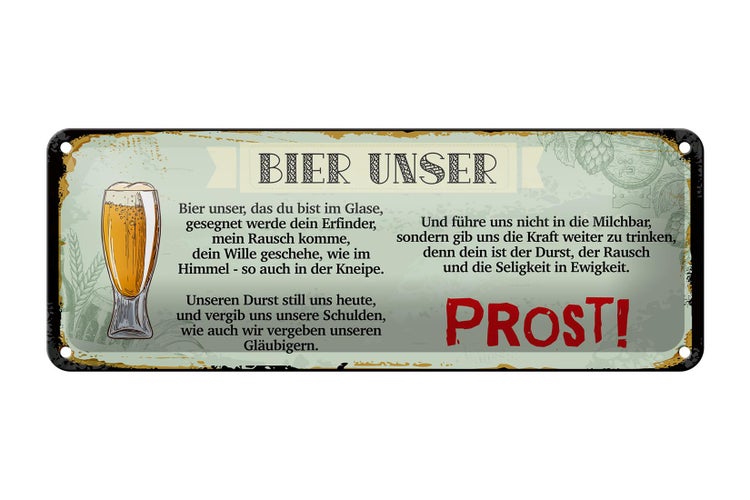 Blechschild Spruch 27x10cm Bier Unser Prost Schild