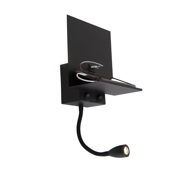 Smarte Wandleuchte schwarz mit USB und Flexarm inkl. WiFi G9 - Flero