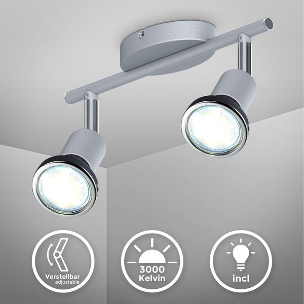 Deckenstrahler - 6W, 500lm, LED, schwenkbar, 2-flammig, GU10, warmweiß, matt-nickel