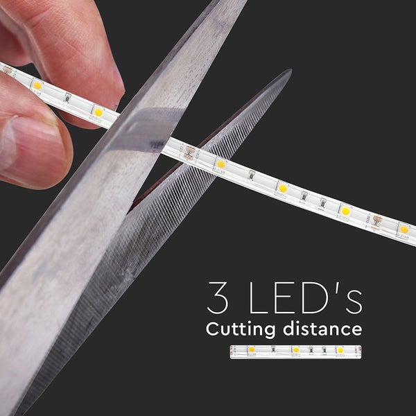 LED-Streifen wird mit einer Schere zugeschnitten