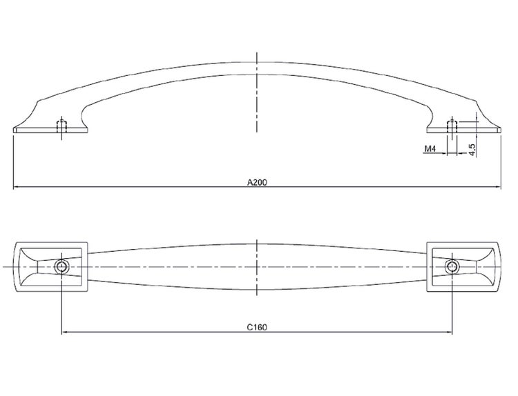 Technische Zeichnung eines Möbelgriffs mit Maßangaben