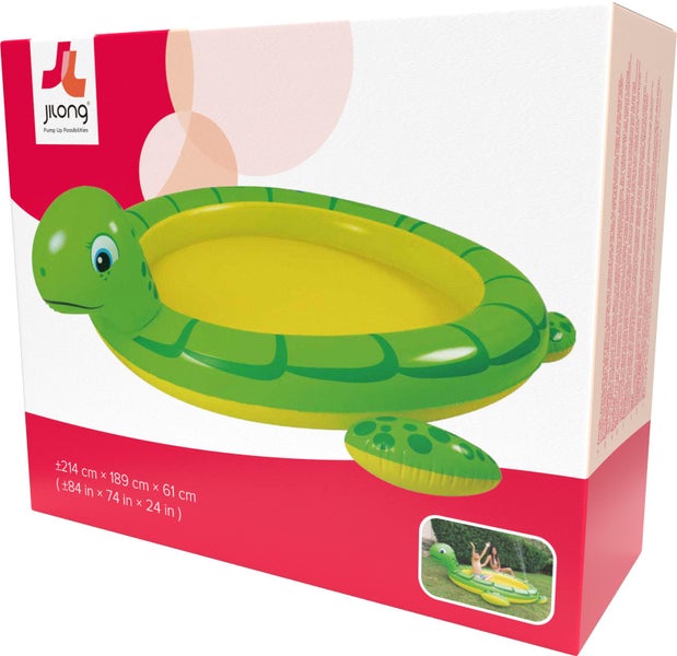 Jilong Schildkröten Planschbecken für Kinder mit Sprühfunktion 214 mal 189 mal 61 Zentimeter