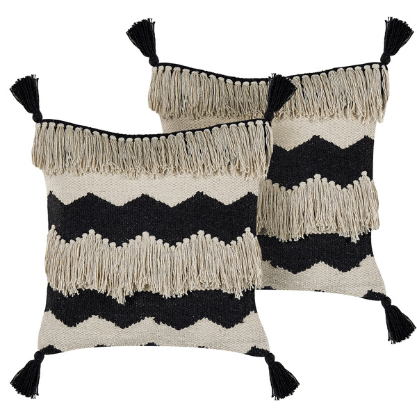 Dekokissen 2er Set HYDRANGEA Baumwolle 45 x 45 cm Hellbeige Geometrisches Muster