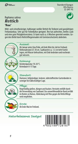 Rettichsamen der Sorte Rex für den Anbau im Garten