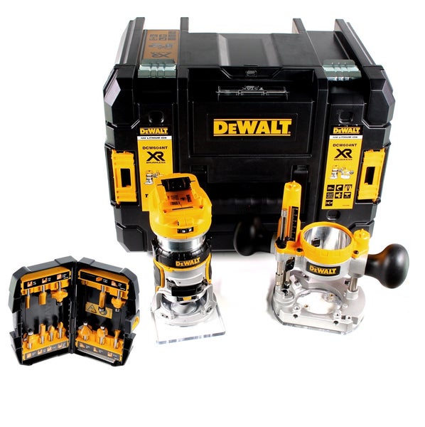 DeWALT Akku-Kanten- und Oberfräse DCW604NT 18 Volt mit TSTAK-Koffer, Fräsmodulen und Fräser-Set
