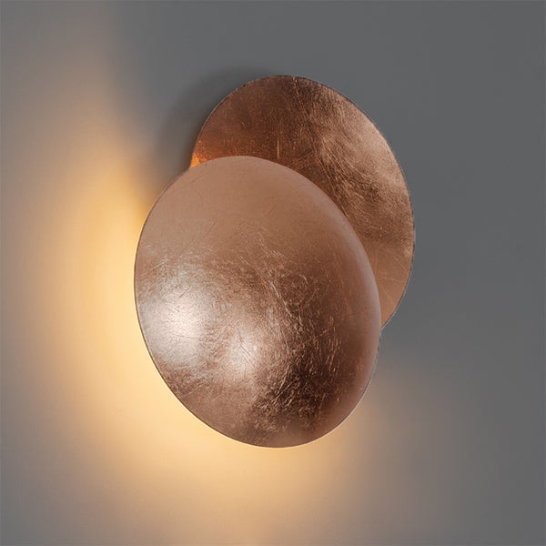 Runde Wandleuchte aus Metall mit Blattgolddekor