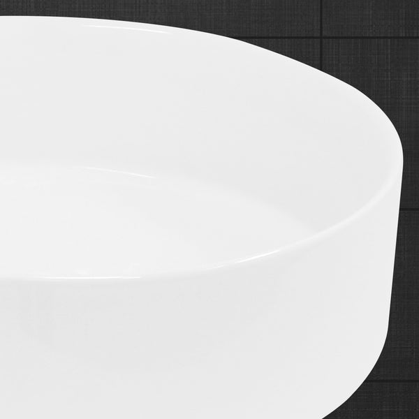 ECD Germany Design Waschbecken Waschtisch Ø 355 x 120 mm inkl. Ablaufgarnitur für Waschbecken ohne Überlauf Keramik Rund Weiß Aufsatzbecken Aufsatzwaschbecken Waschschale Aufsatzwaschtisch Spülbecken