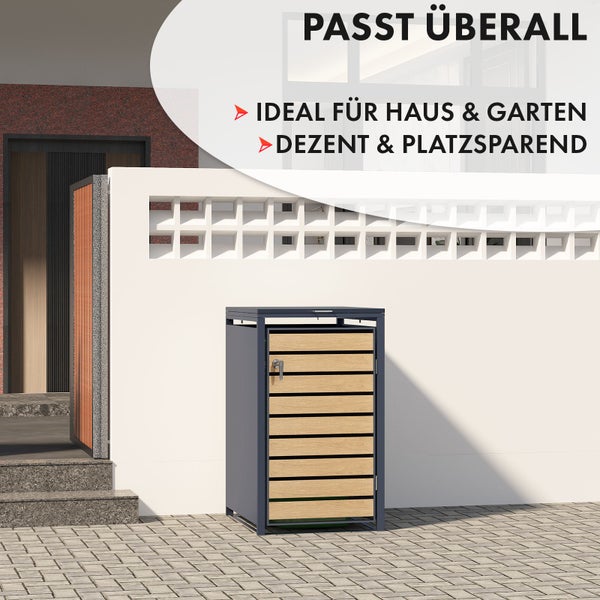 FLOORDIREKT Mülltonnenbox Johan Edelstahlrahmen und Holzdekor 68 x 80 x 116 cm - 1 Tür