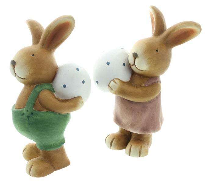 FRANK FLECHTWAREN | Figur Hase mit Ei, 2er Set, TERRACOTTA, H: 26 cm