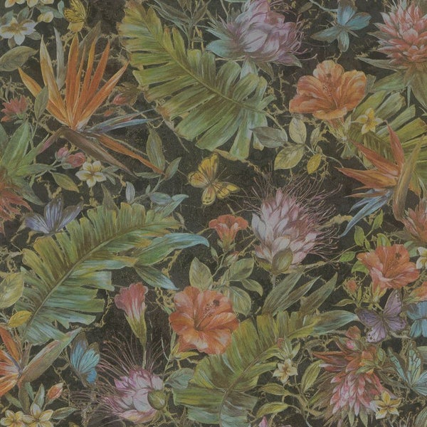 Zambaiti Tapete Dschungelmuster Schwarz - 106 cm x 10 m - 661947