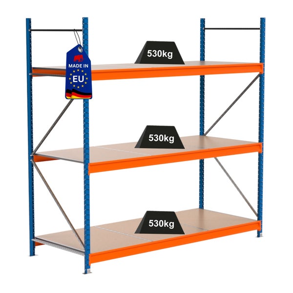 Regal mit drei Ebenen und einer Traglast von 530 Kilogramm pro Ebene, Hergestellt in der Europäischen Union