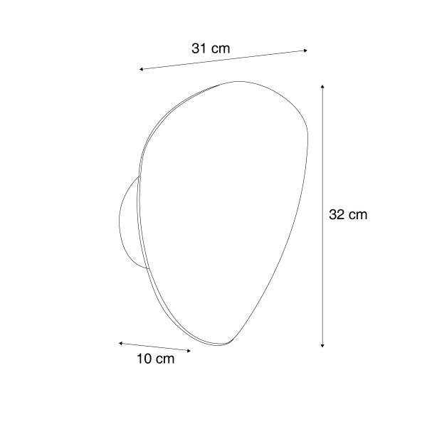 Skizze eines Spiegels mit den Maßen 31 cm Breite, 32 cm Höhe und 10 cm Tiefe