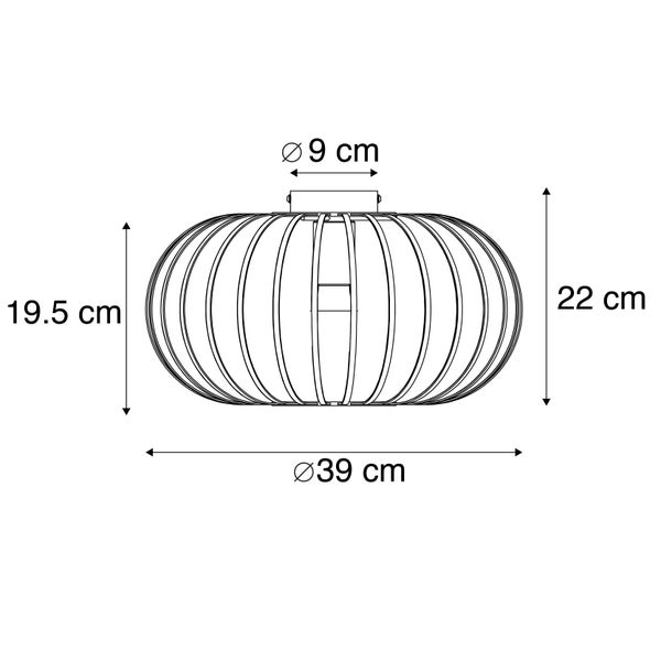 Technische Zeichnung einer Leuchte mit den Maßen 19,5 Zentimeter, 22 Zentimeter und 39 Zentimeter Durchmesser.