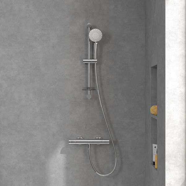 Villeroy & Boch Universal Showers Duschgarnitur, Duschgarnitur Set mit verstellbarem Handbrausehalter und Handbrause mit 3 Strahlarten, Duschsystem mit rundem Duschkopf, Chrom