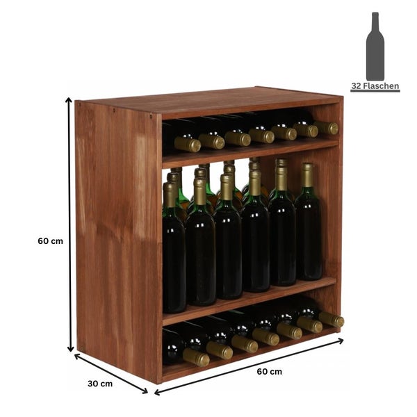 PROREGAL Modulares Weinregal Vincellar Mod HxBxT 60 x 60 x 30 cm Standflaschen Modul Für 32 Flaschen Massives Kiefernholz Braun Geölt