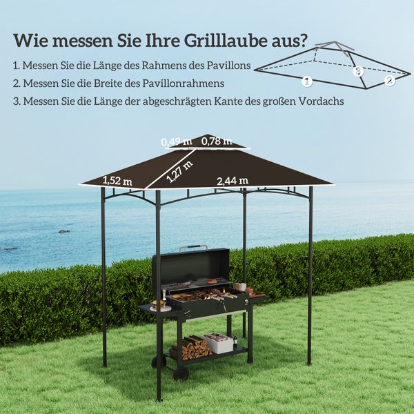 Outsunny Ersatzdach für Grillpavillon 1,5 m x 2,4 m nur Ersatzdach, doppelstöckige Schutzabdeckung, wasserabweisend Überdachung für den Außenbereich, Dach passend für Outdoor-Grillzelt, Kaffee