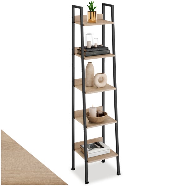 Leiterregal tectake Folkestone inklusive Kippschutz, 35,5 x 31,5 x 170,5 cm Industrial Style Industrial Holz hell, Eiche Sonoma