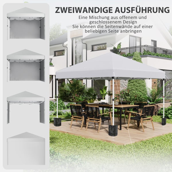 Outsunny Pavillon ca.3x3m, wasserabweisend Stabil Winterfest Pop-up Faltpavillon mit 2 Seitenwänden, UV Schutz 30+, Faltbar Partyzelt Gartenzelt mit Tasche, Gartenpavillon für Camping, Weiß