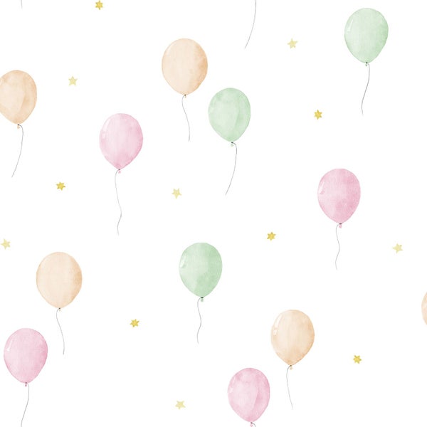 Tapete mit Aquarell-Luftballons und kleinen Sternen