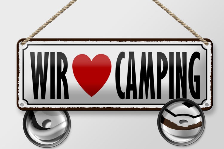 Blechschild Spruch 27x10cm wir love camping Dekoration