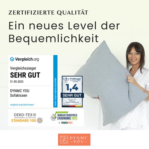 Modernes Sofakissen 2er Set 60x80 mit weichem OEKO-TEX-Baumwoll-Bezug - Bequeme Dekokissen mit mittelharter Füllung - Perfekt als dekoratives Rückenkissen - Premium Couchkissen groß, grau by DYNMC YOU