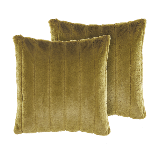 Dekokissen 2er Set PUMILA Webpelz 45 x 45 cm Olivgrün Streifenmuster