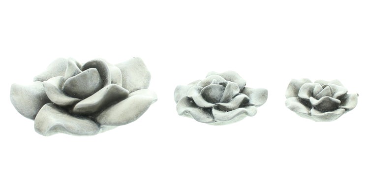 FRANK FLECHTWAREN|Rosendeko Blüten, 3er Set, 4,5 x 4,5 x 2 cm, 6 x 6 x 3 cm, 9 x 9 x 4 cm, POLYRESIN