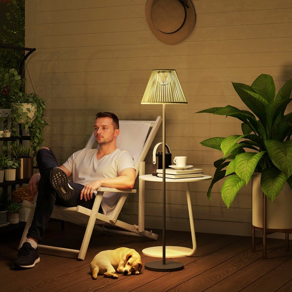 Outsunny Solar Stehlampe Rattan Solarlampen mit Lichtsensor 25 LEDs automatisch Solarleuchte im Boho-Stil IP44 Wasserdichte Solarlampe Outdoor Lampe für Garten Balkon Außen Rasen Ø33x135 cm