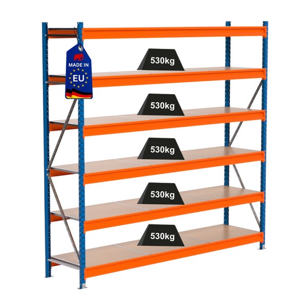 Industrieregal mit fünf Regalböden und einer Traglast von 530 Kilogramm pro Regalboden