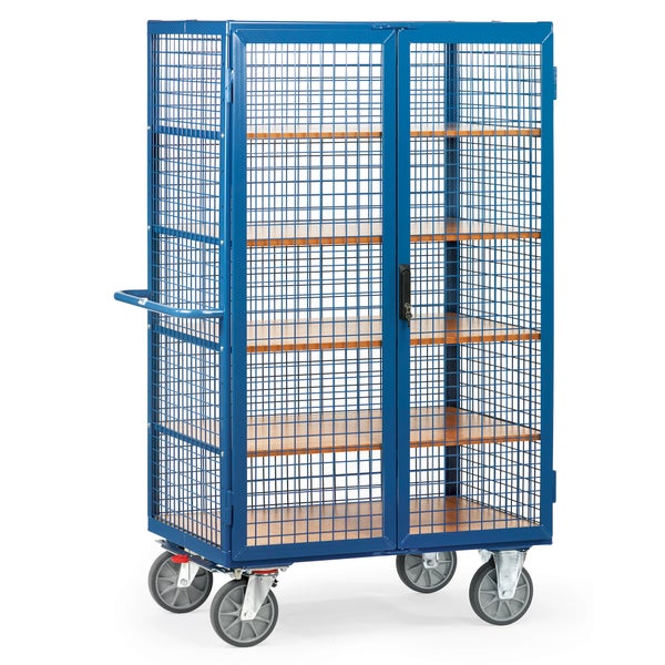 Gitterwagen mit Holzböden und Rollen