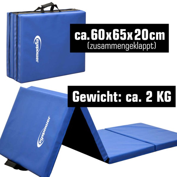 200x60 Klappbare Gymnastikmatte - 5 cm Faltbare Turnmatte Blau Schwarz