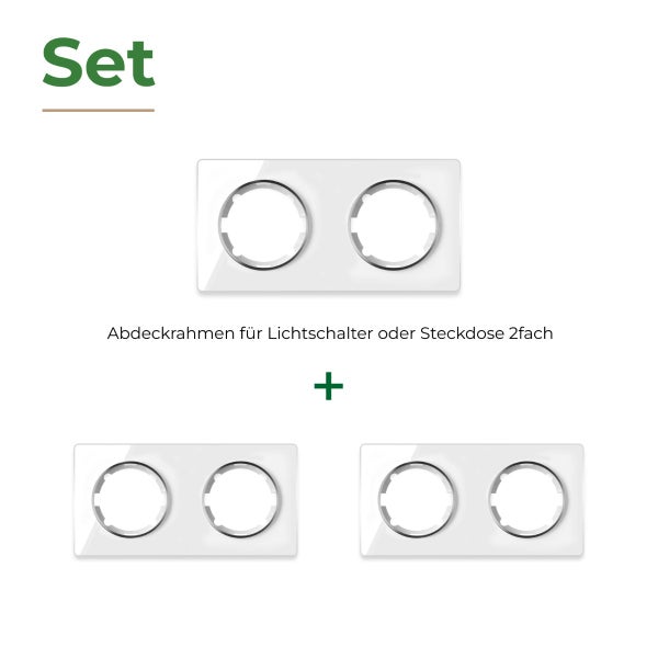 Set aus drei zweifachen Abdeckrahmen für Lichtschalter oder Steckdosen