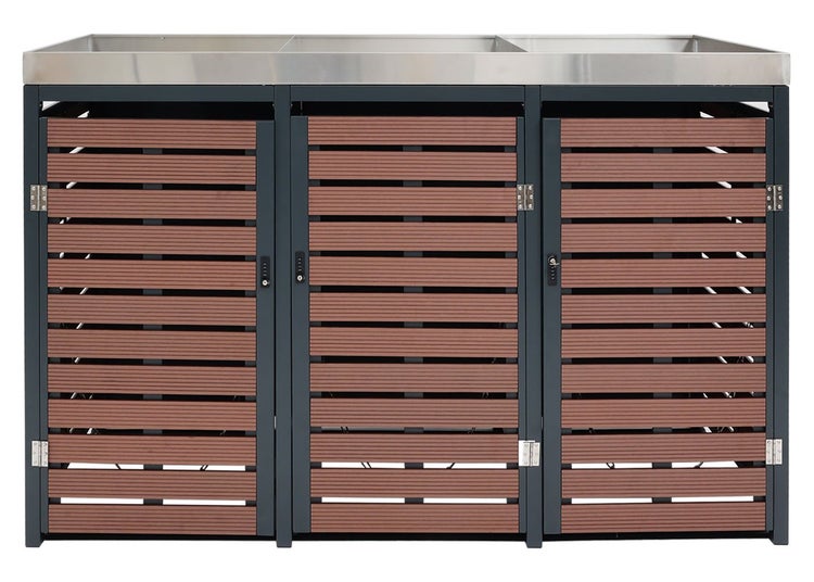 Mülltonnenbox für drei Mülltonnen mit abschließbaren Türen