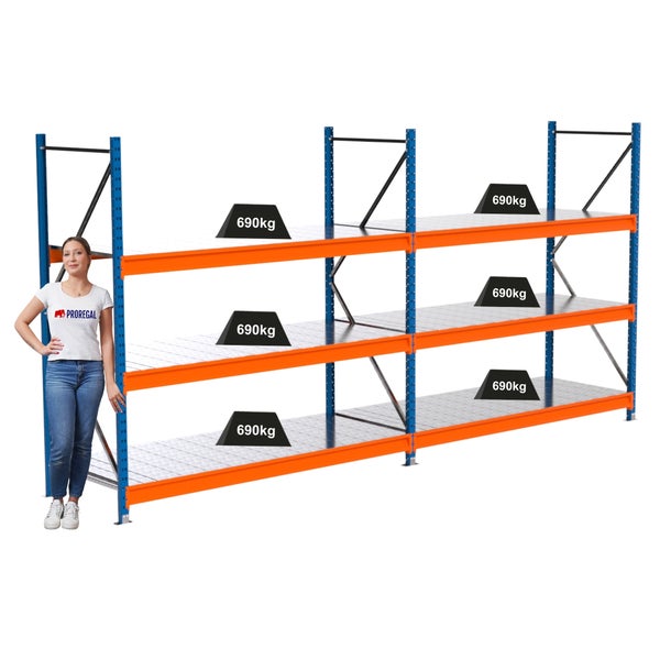 Industrieregal mit drei Ebenen und einer Traglast von 690 Kilogramm pro Ebene