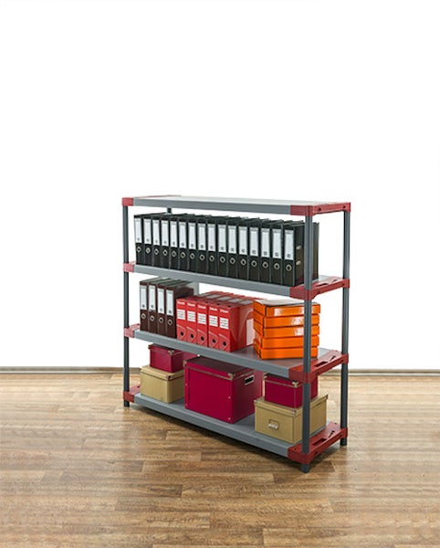 PROREGAL Kunststoffregal Big Grey Bear Low HxBxT 138 x 150 x 46 cm Fachlast 120 kg Grau/Rot