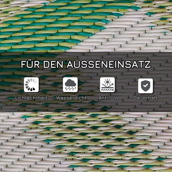 Outsunny Outdoor-Teppich mit Tragetasche, für Camping, Terrasse, 365 x 274 cm, Kunststoff, Grün