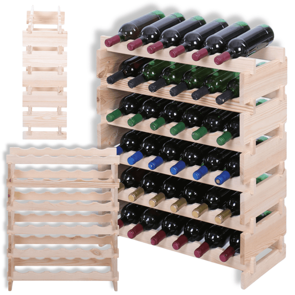 Weinregal VINOTECA FLEX PRO HxBxT 79x65x28cm 36 Flaschen auf 6 Ebenen Massives Kiefernholz Braun geölt