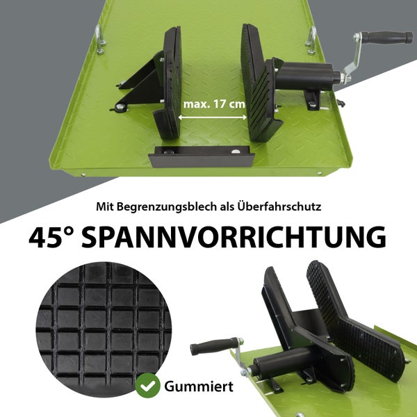45-Grad-Spannvorrichtung mit Gummierung und Begrenzungsblech als Überfahrschutz