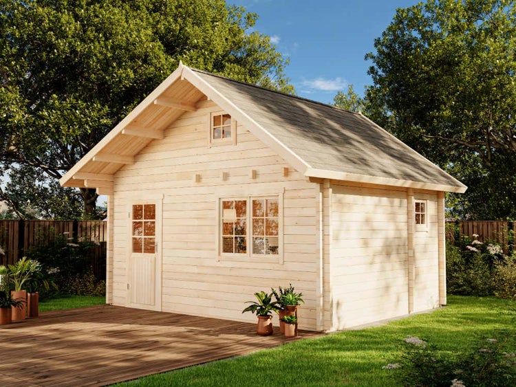 Alpholz Gartenhaus Fiona-70 ISO Blockhaus aus Holz Holzhaus mit 70 mm Wandstärke inklusive Schlafboden FSC zertifiziert, Blockbohlenhaus mit Montagematerial imprägniert