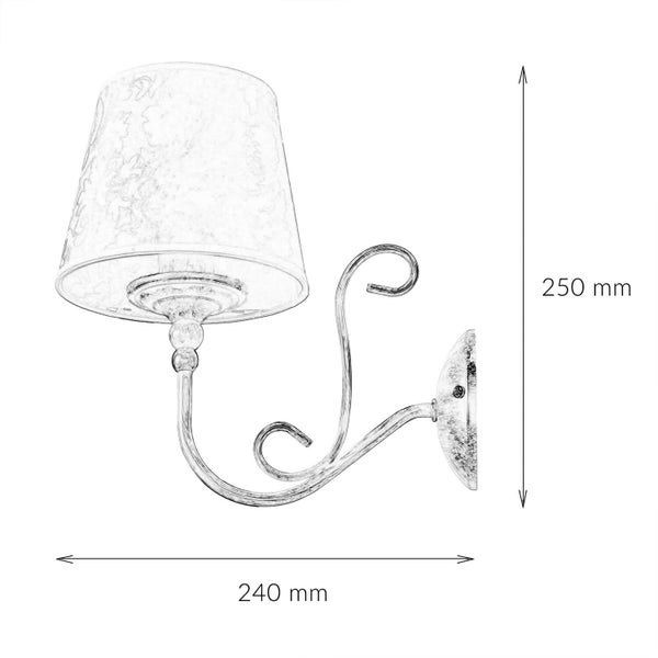 Skizze einer Wandleuchte mit einer Breite von 240 Millimeter und einer Höhe von 250 Millimeter.