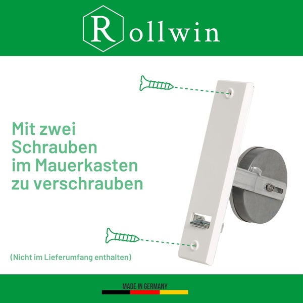 Rollwin Rolladen Gurtwickler Unterputz 185mm Lochabstand - mit 7m Gurt 23mm Rolladengurt - aus Deutschland - mit Gurtwickler Blende Weiß Rollo Wickler mit Abdeckblende Rollladen Aufwickler