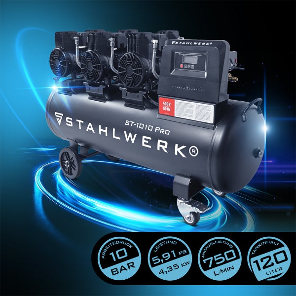 Stahlwerk ST 1010 PRO Kompressor mit 120 Liter Tankvolumen und 10 Bar Arbeitsdruck