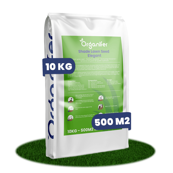Organifer Schattenrasen Elegant, 10 Kilogramm Sack für eine Rasenfläche von 500 Quadratmeter.