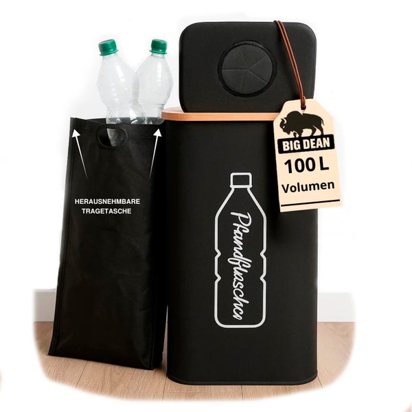 Pfandsammler mit herausnehmbarer Tragetasche und einem Fassungsvermögen von 100 Litern
