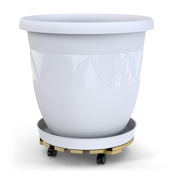Plastard Blumentopf Ø40 cm Weiß inkl. Pflanzenroller & Untersetzer – Wetterfest & Mobil