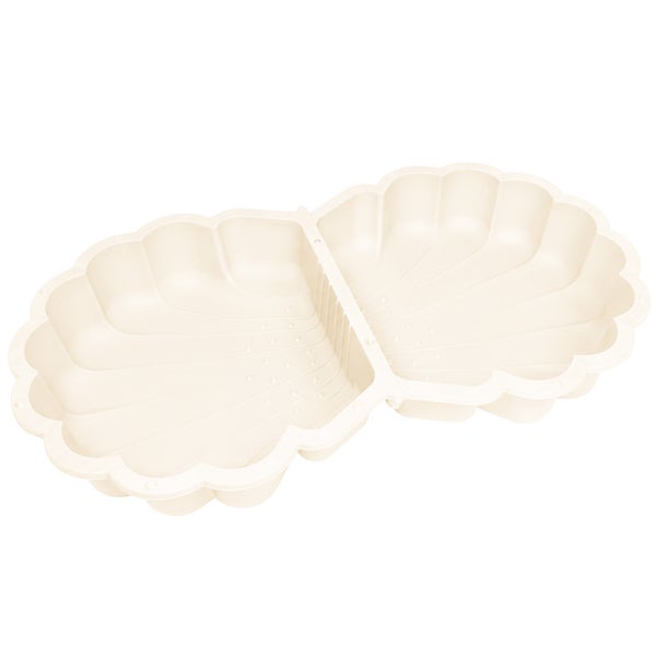 Zweiteilige Sand- und Wassermuschel aus Kunststoff in Beige.