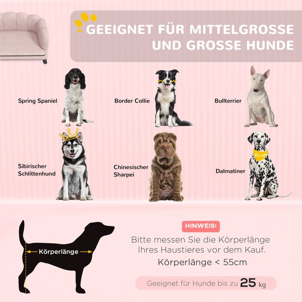 PawHut Hundesofa, 98,5B x 60,5T x 35,5H cm, Polyester, Schaumstoff, Rosa
