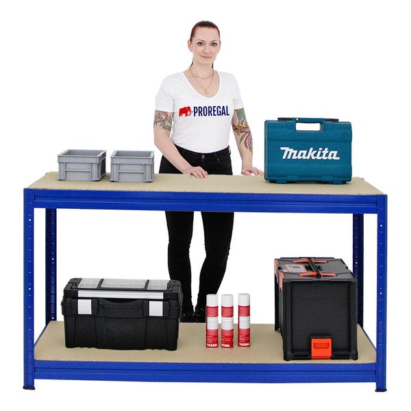 PROREGAL Mega Deal 4x Höhenverstellbare Werkbank Dino HxBxT 90 x 160 x 60 cm Traglast 600 kg Blau